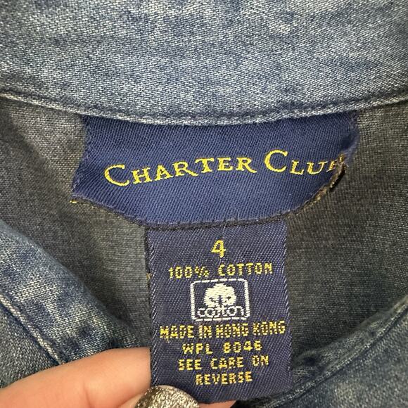 Charter Club Womens Vintage Y2k Denim Dress Size 4 Blue Button Front Jeans Shirt - Picture 5 of 9